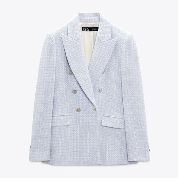 ZARA BLOGGERS FAV NEW DOUBLE BREASTED TEXTURED tweed blazer SKY BLUE 755… - Picture 7 of 7